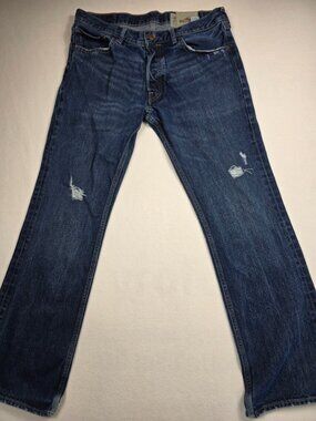 Hollister Mens Distressed Blue Jeans 32x36 Straight Fit 100% Cotton